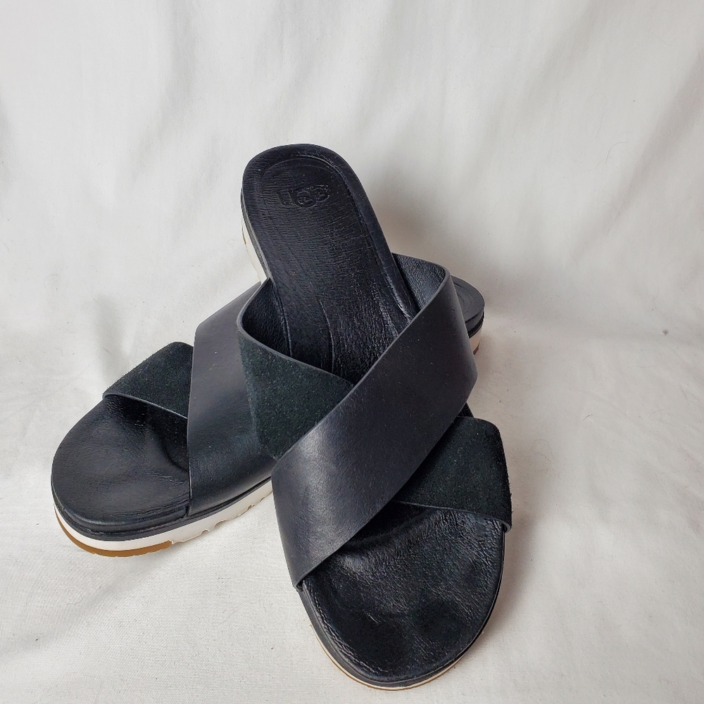 Ugg Kari Black Suede Leather Sandals Size 10